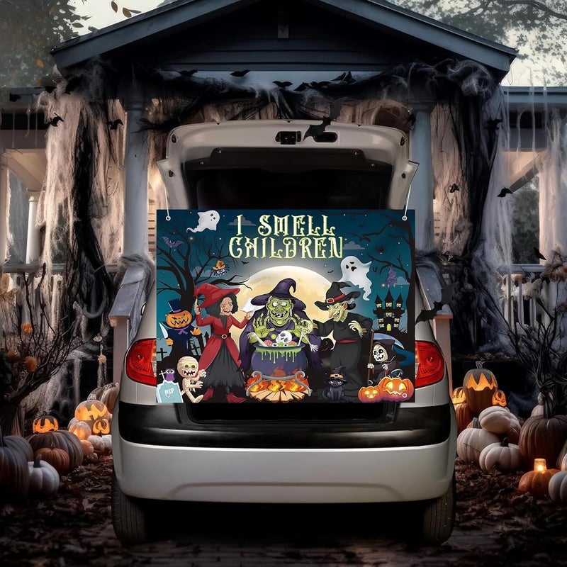 Pedel Halloween Trunk Or Treat Car Decoration Kits for Suv Banner, I Smell Children Backdrop Banner for Halloween Archway Garage Door Haunted House Car Trunk Decor - Image 2